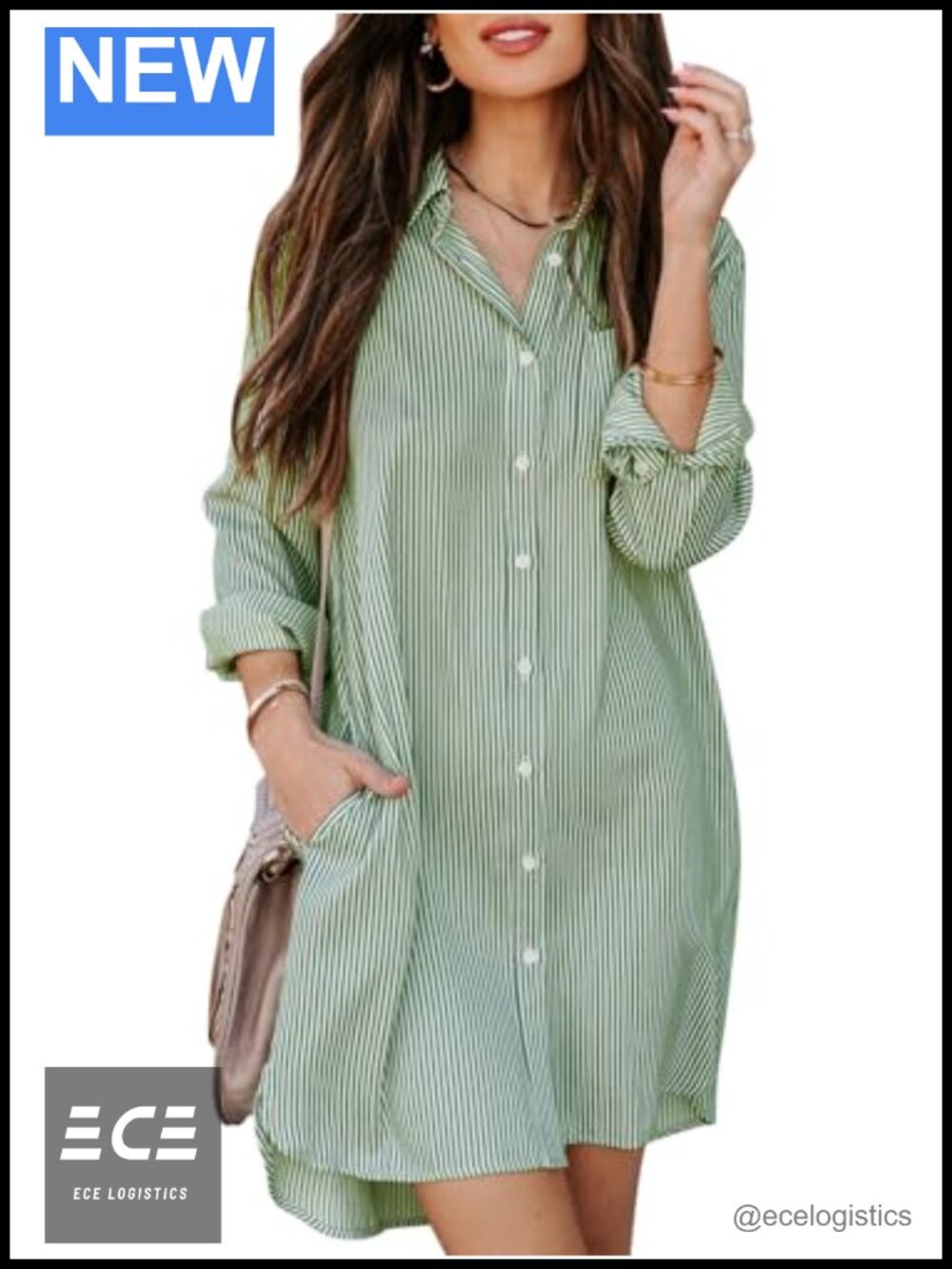 Aoudery Womens Button Down Shirt Dress Cotton Striped Long Sleeve High Low